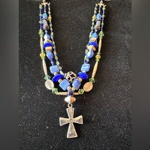 Peridot Sworski Crystal & Gemstone Beaded Tri-Strand Necklace